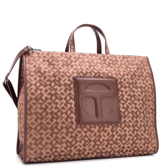 Telfar Shopping Tote Monogram Jacquard with Faux Leather Large Brown - Picture 2 of 6
